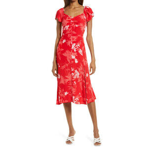 Chelsea28 Floral Slit Dress In Red Chinoise Tropical Toile Size M